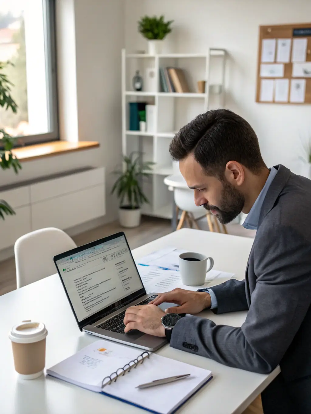 A professional using Microsoft Office 365 on a laptop in a modern office setting, showcasing productivity and collaboration.